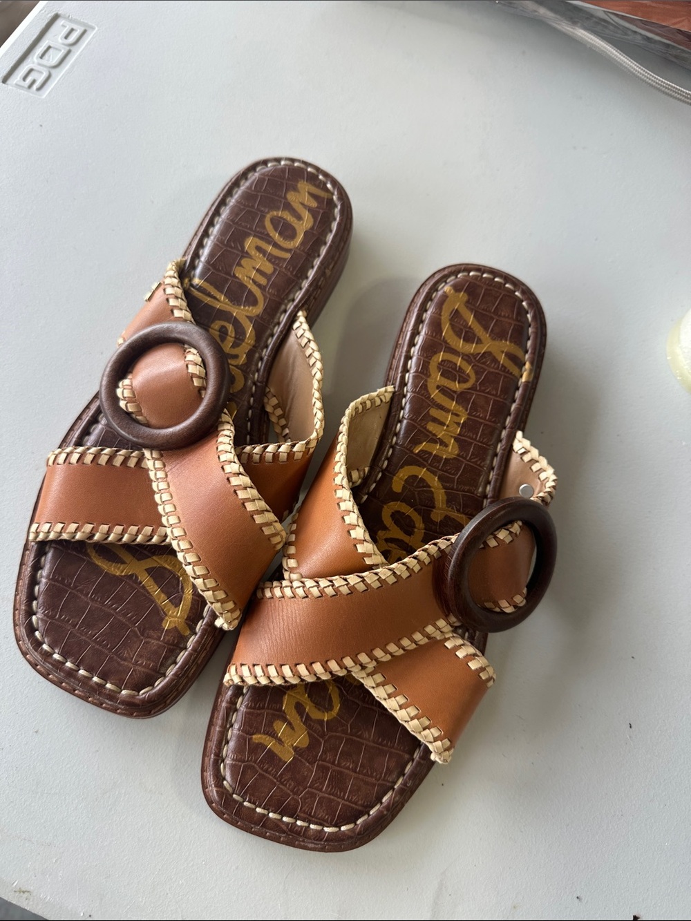 Brown Leather Slide Sandals with Buckle - Sam Edelman
